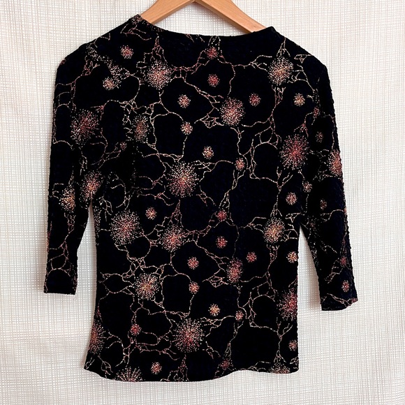 Vintage Crinkle Texture Metallic Black Top EMO Goth Y2k Crinkle Textured Knit - Picture 5 of 8